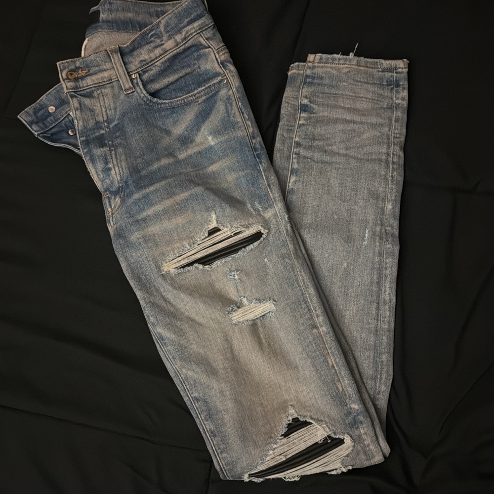 AMIRI Light Blue Distressed Skinny Jeans